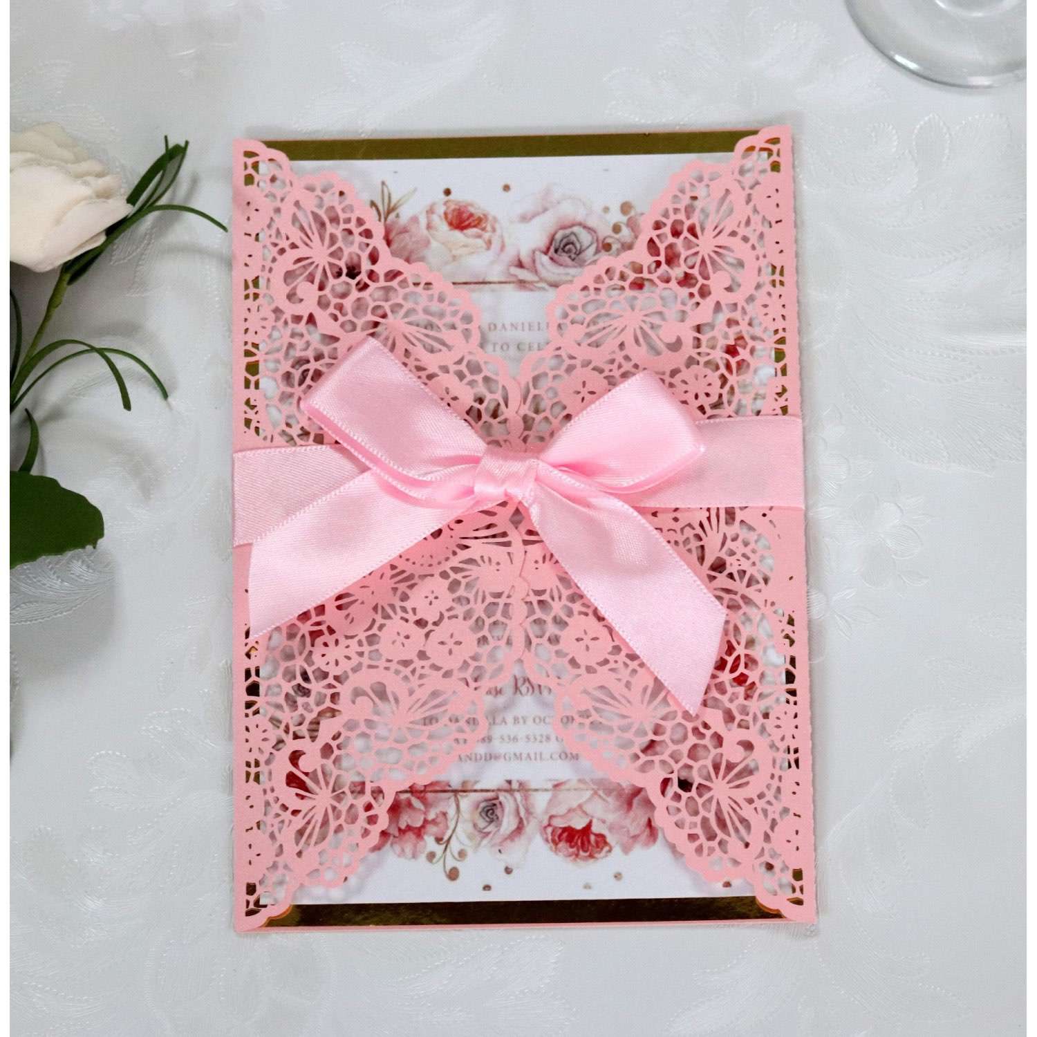 Wedding Invitation Rectangle Lace Invitation Laser Cut Paper Celebration Invitation
